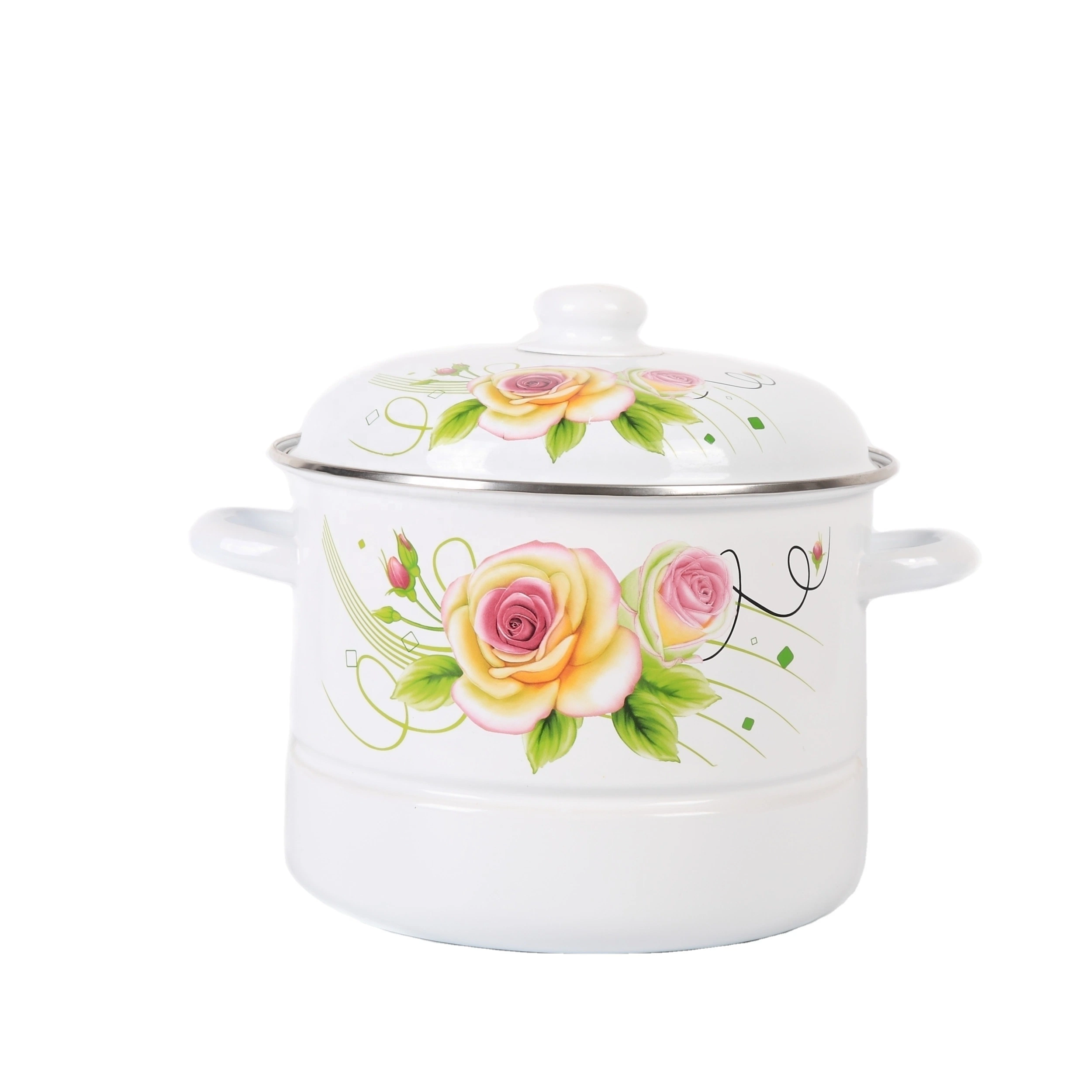 Enamel Steamer Custom 24/26/28cm Enamel Metal Steel Steamer Cookware Pot with Steaming Plate