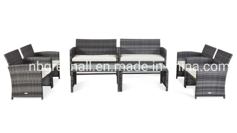 8PC Outdoor Patio Hotel Garden Rattan Furniture Set Glass Table Top Cushioned Wicker Sofa Furniture