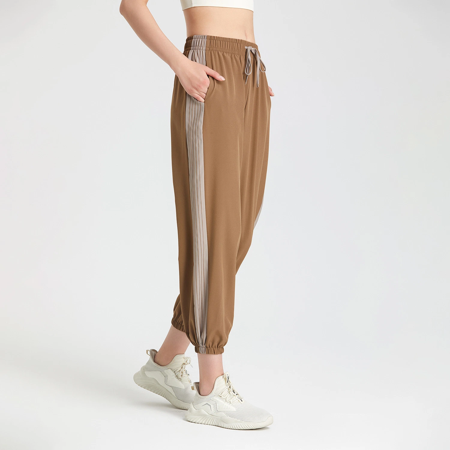 Sport pantalones elásticos mujeres Low cintura Deportes ropa de pata ancha Pantalones sueltos