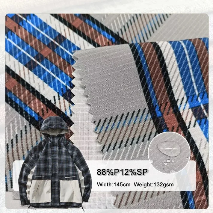 Woven 100% Polyester Stripe Stretch Transparent TPU Waterproof Breathable Polyester Dobby Fabric for Sportswear/Climbing Wear/PA