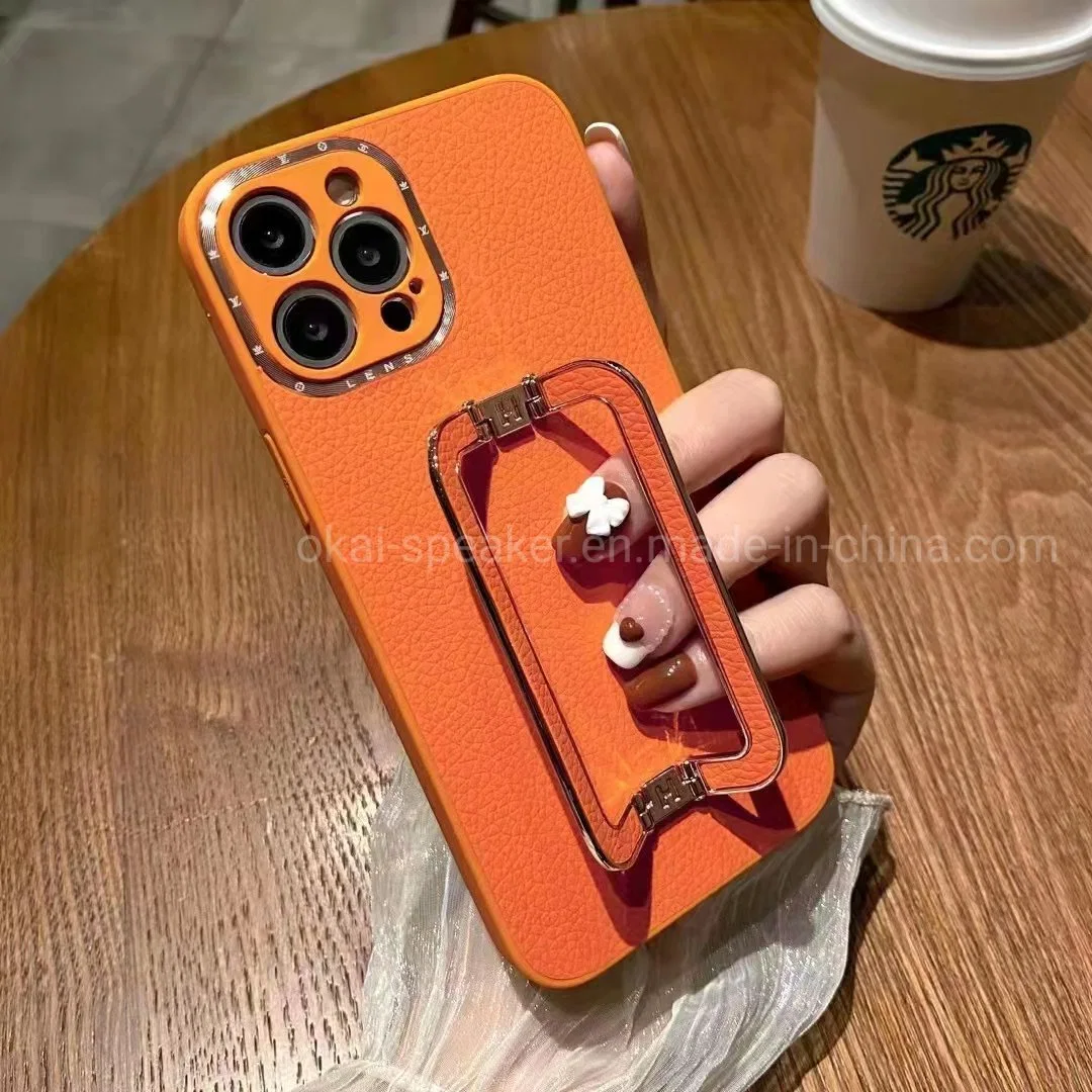 New Arrived Simple PU Stand Holder Phone Case for iPhone 13