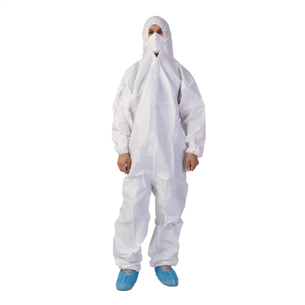 Impermeables Overoles desechables de color blanco de seguridad de las prendas de vestir traje Hazmat 65 GRAMOS PP PE