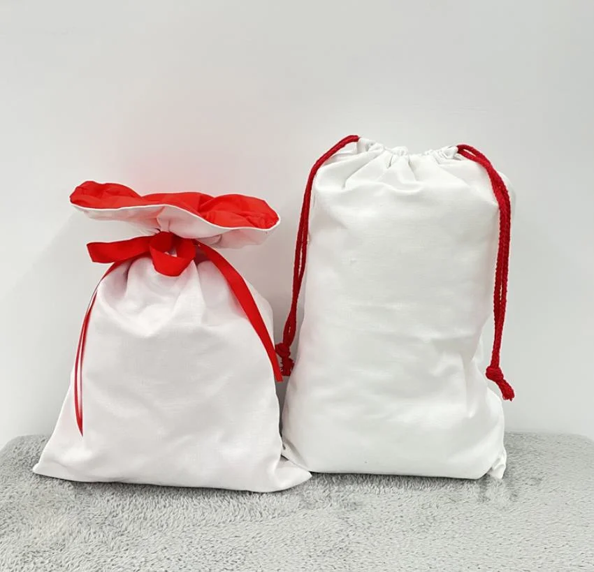 Bricolaje en blanco blanco de la transferencia de calor el calor de sublimación de la bolsa de Navidad Canvas Drawstring Bolsa Bolsa de regalo