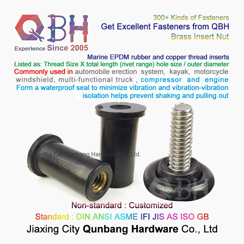 Qbh Kayak Machining Repairing Maintenance Parts EPDM Rubber & Copper Brass Thread Customized Custom-Made Inserts Nut and Bolt Spare Accessories