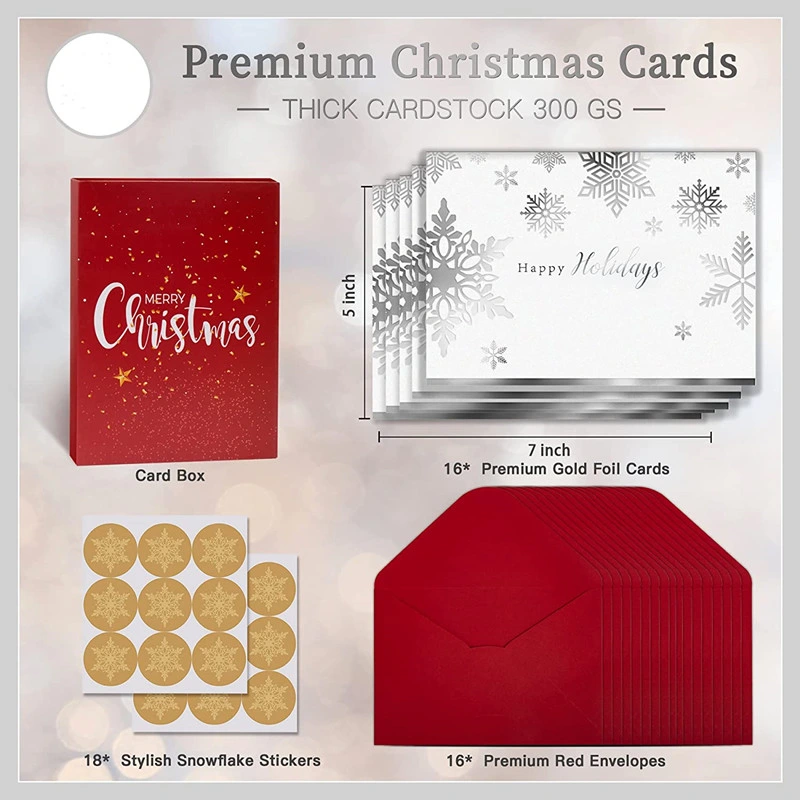 Silver Foil Holiday Christmas Invitation Greeting Card with Envelop