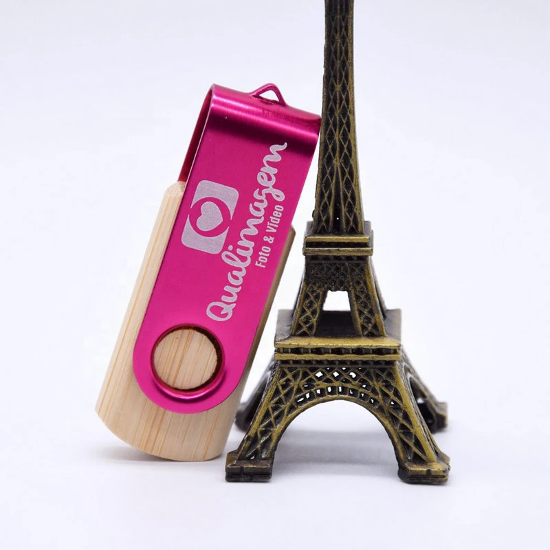 Factory Wholesale/Supplier Classic Wooden Swivel USB Flash Drive with Color Clip with Customized Logo