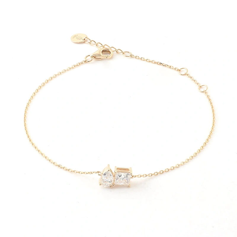 2022 New Fashion Style 14K Yellow Gold Double Stone Bracelet Princess Cut/Pear Cut Def Moissanite Diamond Bracelet Women's Party