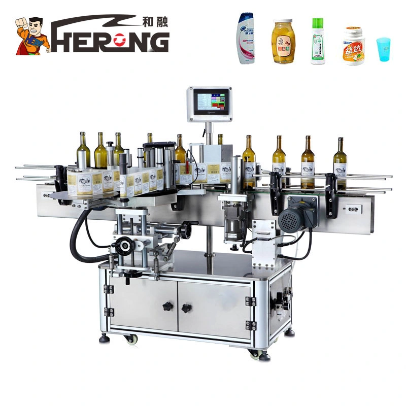 Hero Brand Automatic Flat Bottle Oral Liquid E Cigarette Filling Capping and Pet Heat Shrink Sleeve Labeling Machine for Glass Bottl