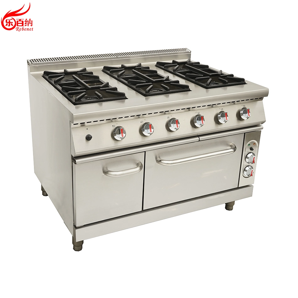 Hot Sale Commercial 6 Burners Gas Range with Oven in Stainless Steel Kitchen Equipment (7G-TQ-6)