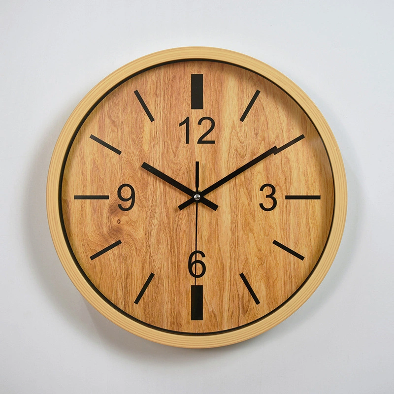 New Novelty Wood Grain Large Quartz Decorative Plastic Non Ticking Wall Clock