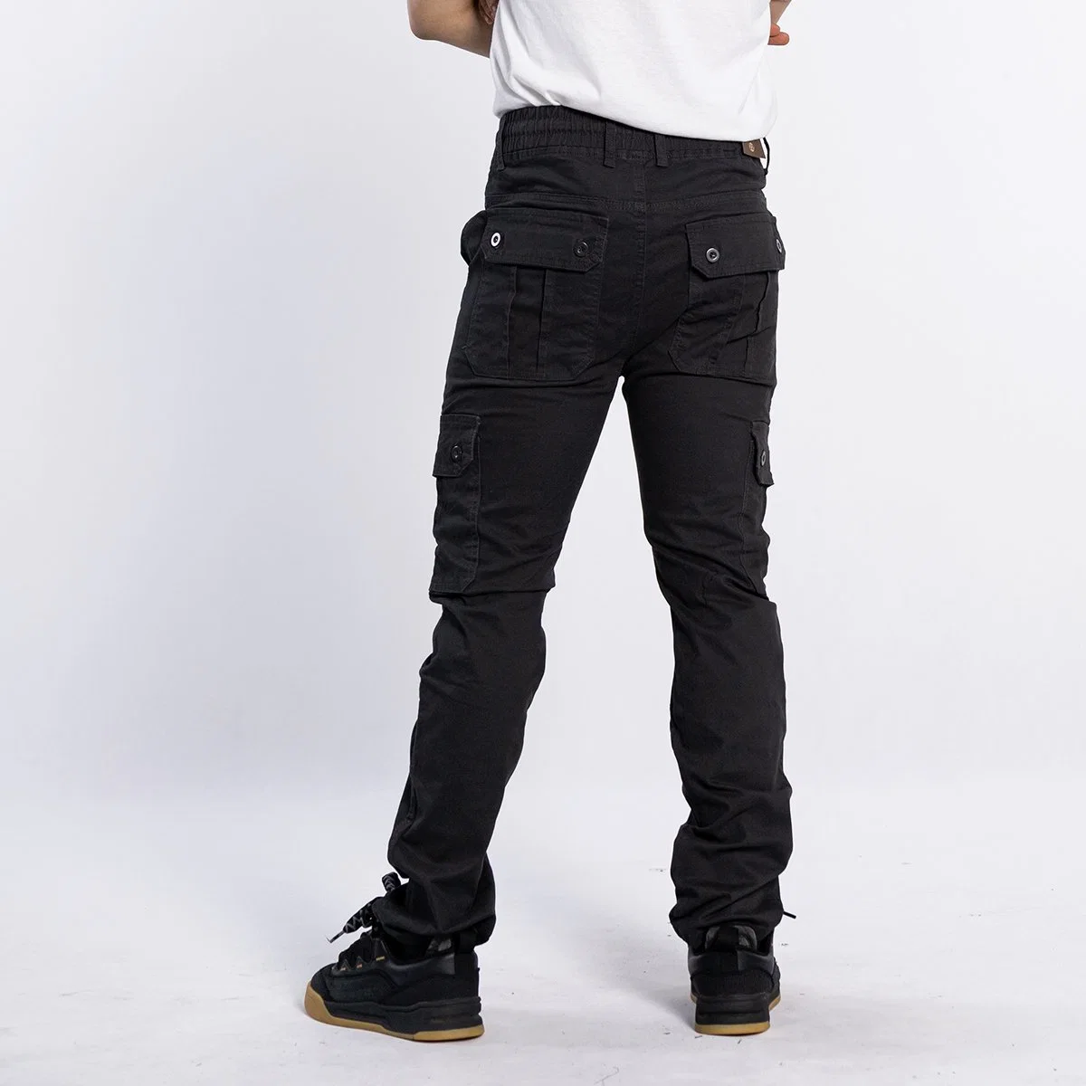 Custom European Style Elastic Waist Black Straight Fashion Men Cargo Pants