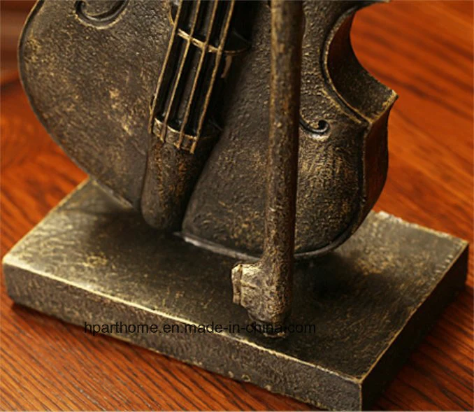 Imitated Bronze Finish Elegant Polyresin Violin Statue Study Room Decoration