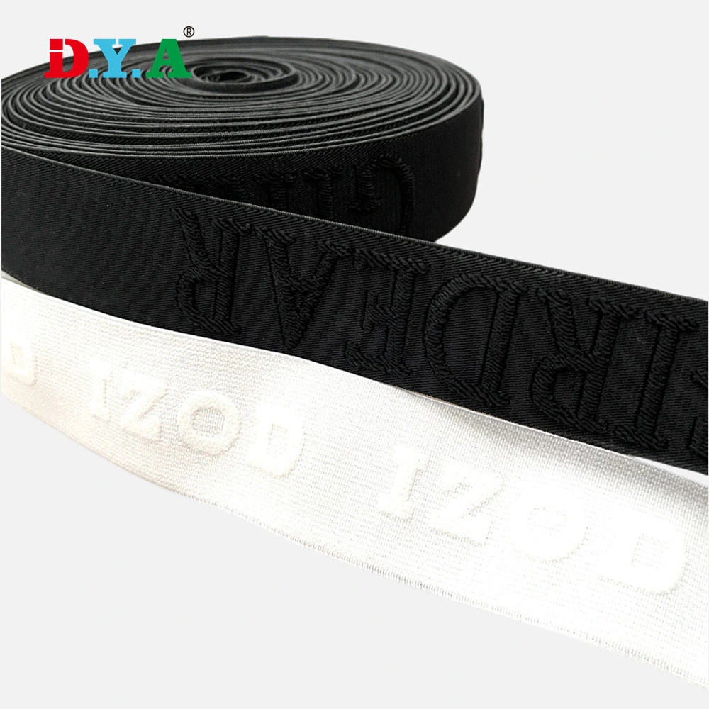 Cor preto padrão Embosed Logotipo 3D tira elástica de nylon para roupa