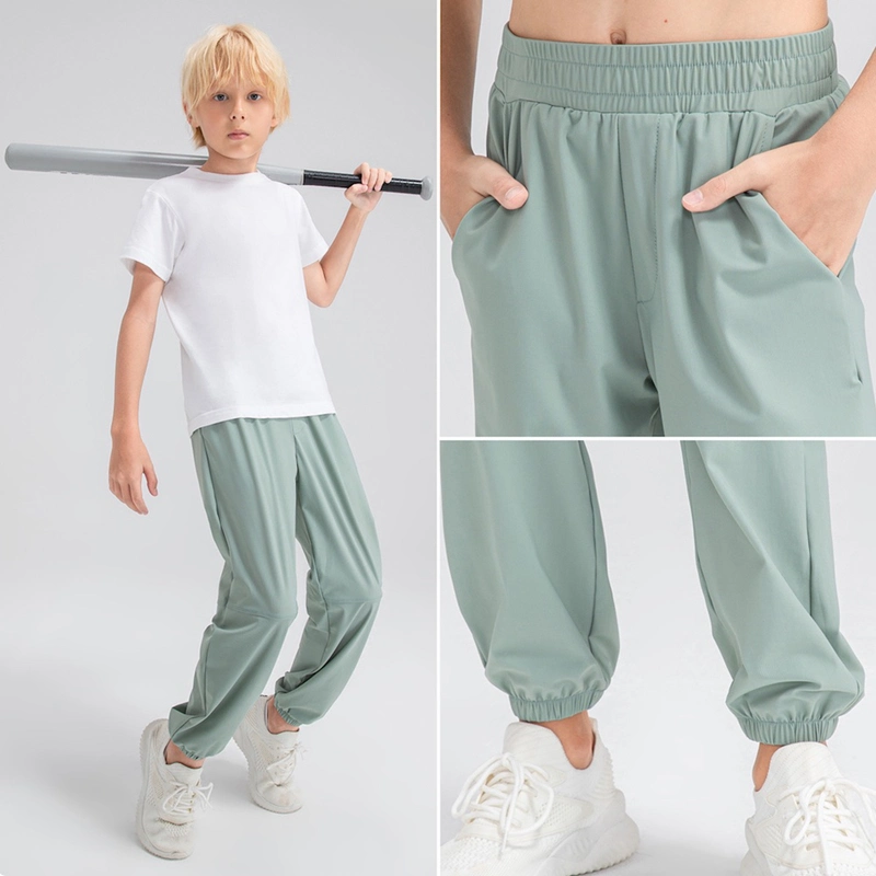 Pantalón de chándal informal de ajuste holgado con bolsillos laterales ligero para jóvenes Pantalón deportivo activo de secado rápido para niños