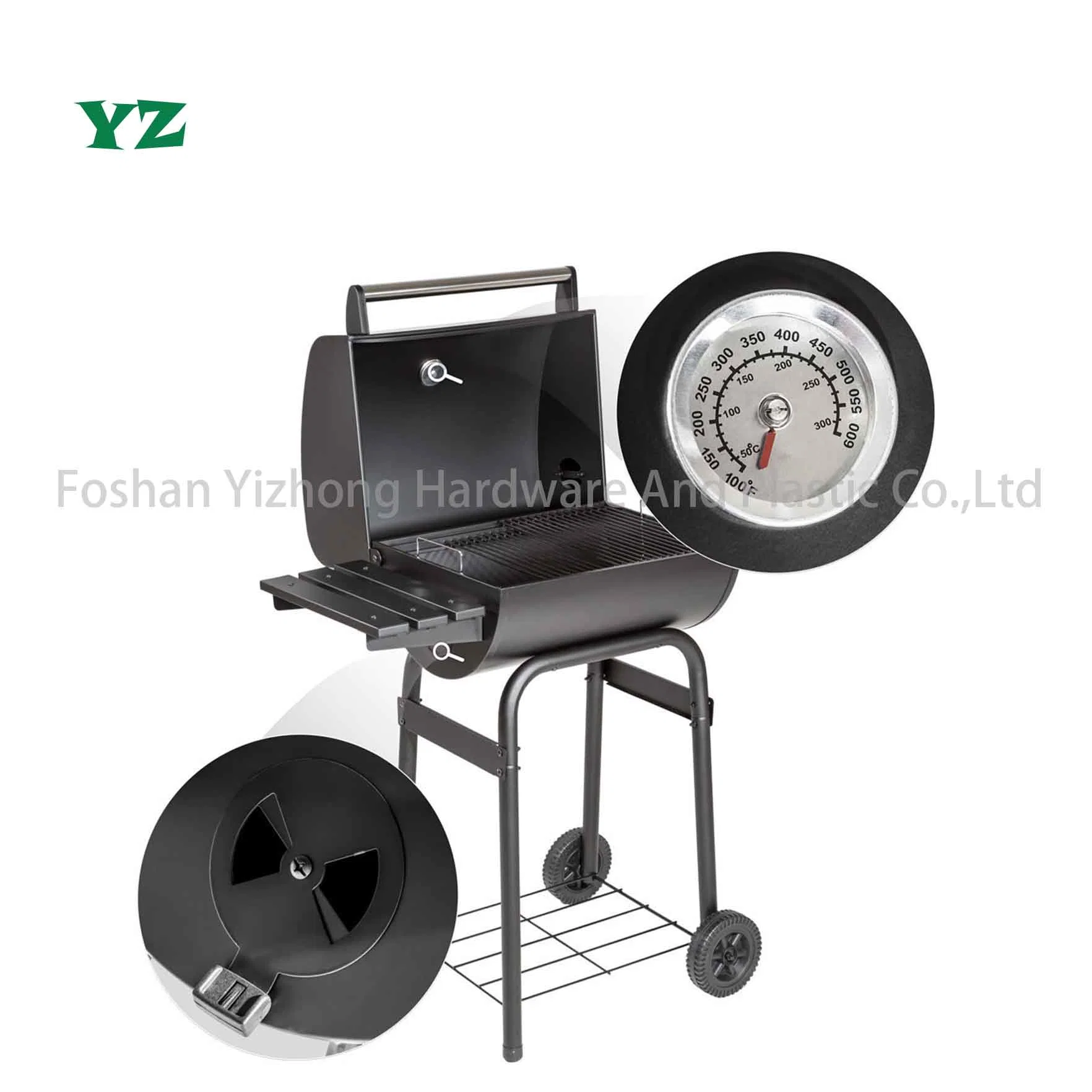 Outdoor Trolley Offset Smoker Charcoal BBQ Grill