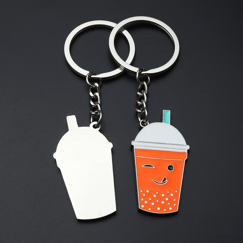 Factory Wholesale/Supplier Custom Logo 3D Blank Summer Tide Model Doughnut Milk Tea Drip Rubber Colorful Cute Cup Key Chain Gift Alloy Metal Keychain