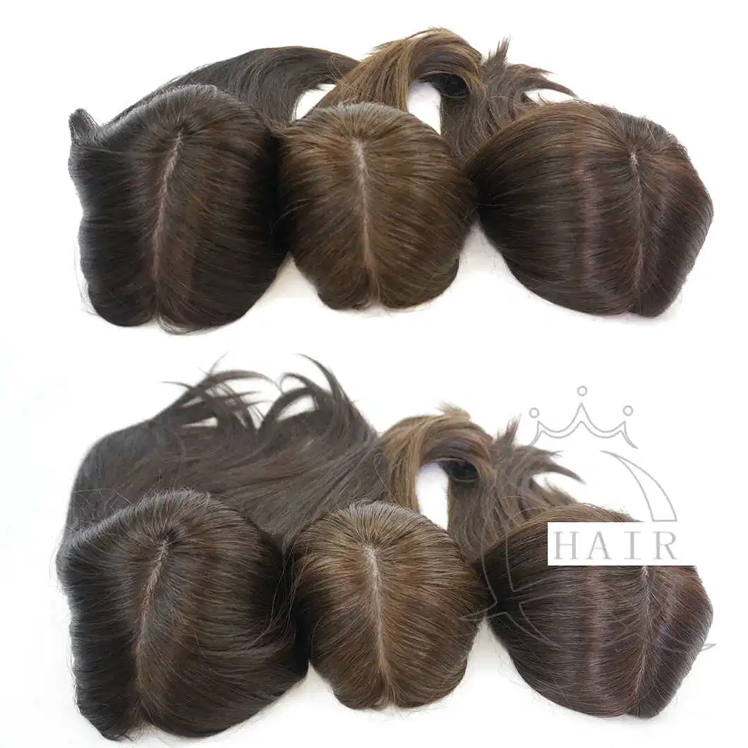 Color 4/6 15 Inch Women Hair Piece Remy Hair Human Hair Toupee Silk Base Topper Center and Machine Made Weft Topper 8 Inches with 6 Clips Silk Top Topper Hair