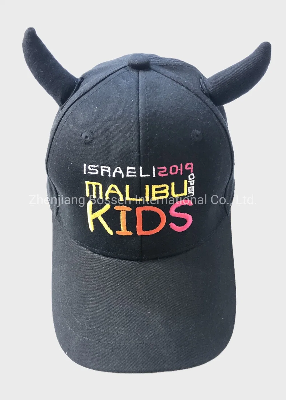 OEM Customized Logo Embroidered Black Cotton Baseball Hat Cap with Horns