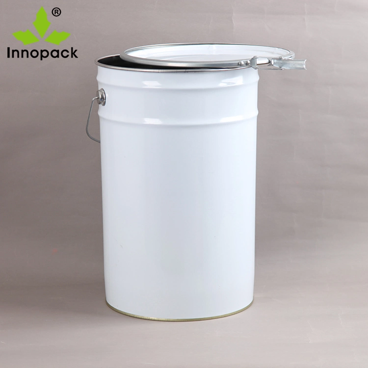 30 Liter White Metal Pail with Lock Ring Lid