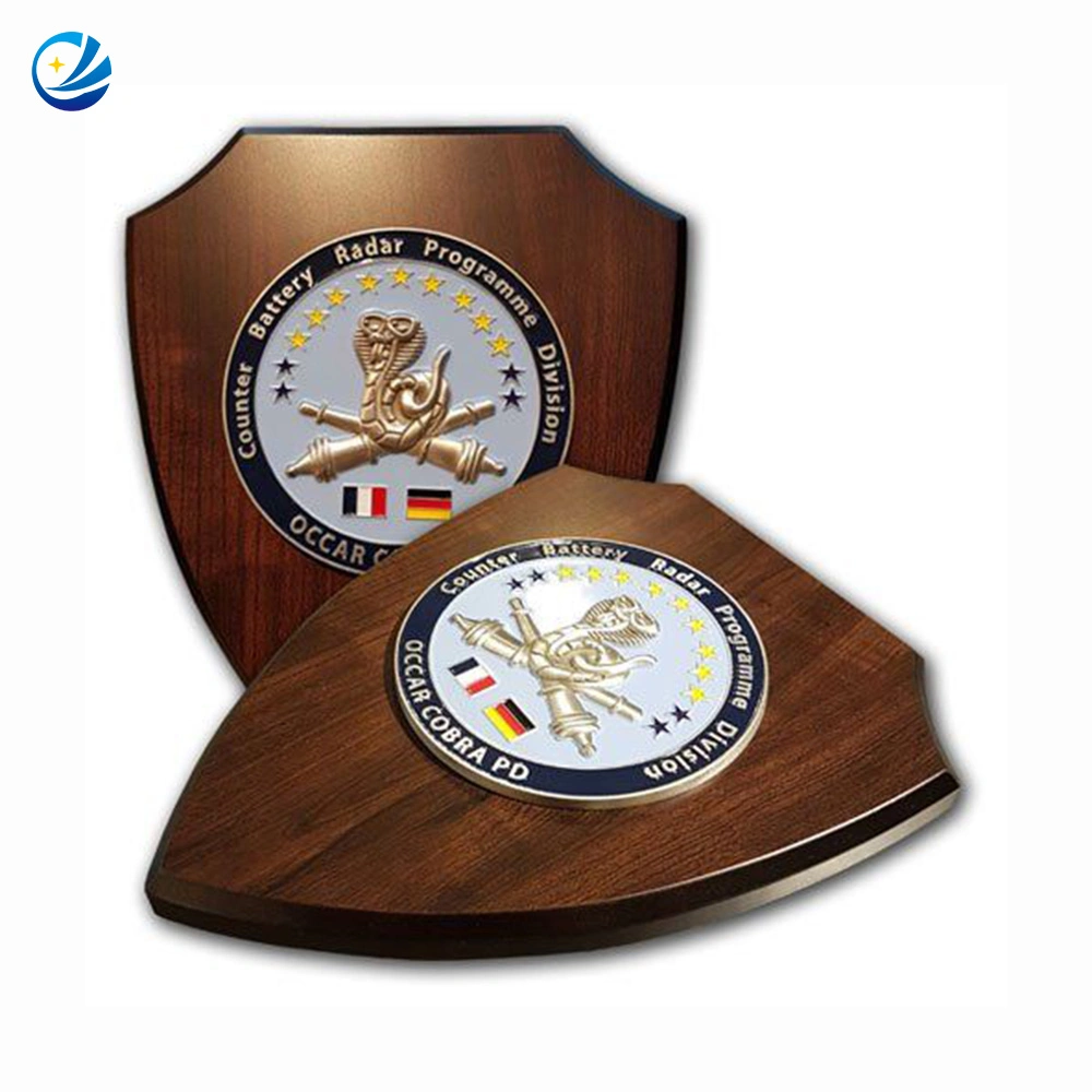 Metal Trophy Wall Award Plaques Honor Shields Sport 20-25 Cm and Wooden Plaque with Stainless Steel Plate Shield