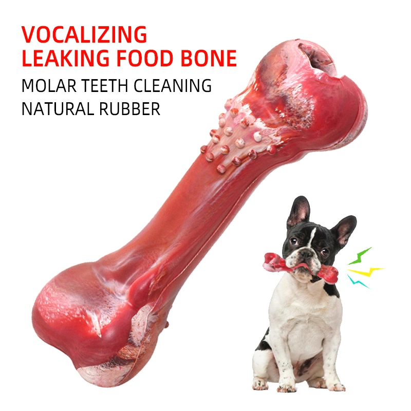 Neues Design Simulierte Hund Spielzeug Naturkautschuk Doppelseitige Beulen Molar Reinigung Zähne vocalizing Leaking Food Bone for Pet