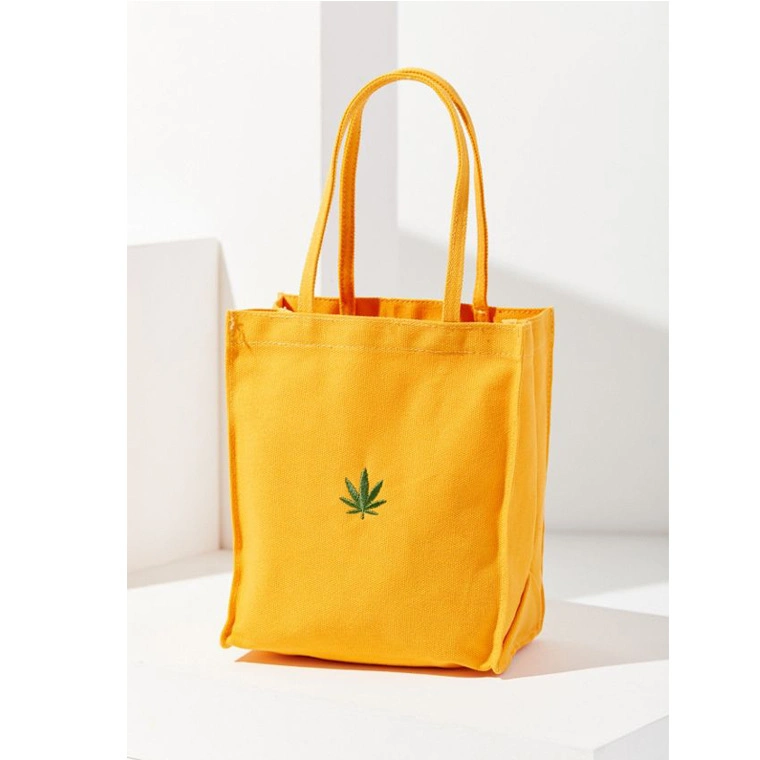 Exquisite Leaf Embroidery Yellow Leisure School Travel Large Capacity Canvas Bag Handheld