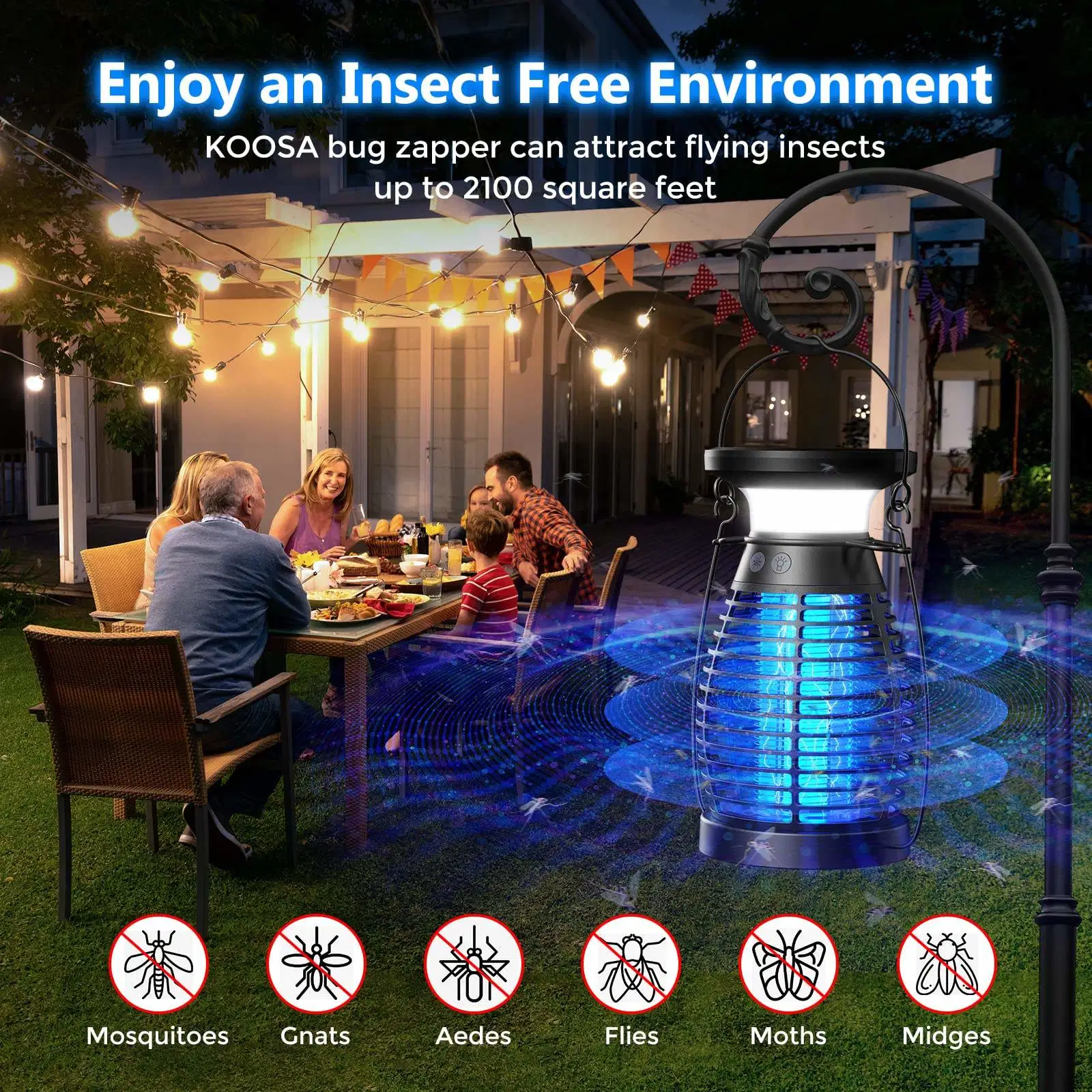 Cordless & Rechargeable Mosquito Zapper Solar Bug Zapper Outdoor Waterproof with 4200V High Powered UV Light