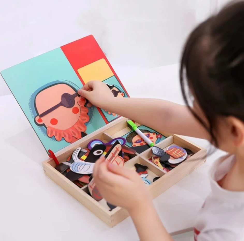 Wooden Magnetic Jigsaw Puzzle Children's Intellectual Development Toy Multifunctional Small Drawing Board