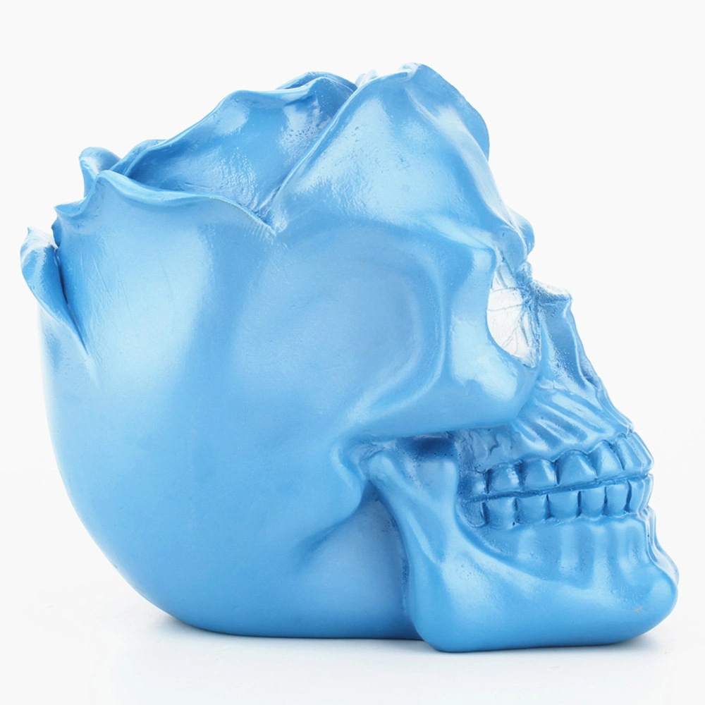 Blue Resin Rose Skull Make-Up Pinsel Aufbewahrungsbehälter Stifthalter Tischorganisator