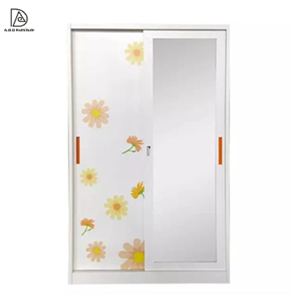 Almari Slide Doors Mirror White Kids Modern Steel Storage Bedroom Sliding Metal Cabinet Wardrobe