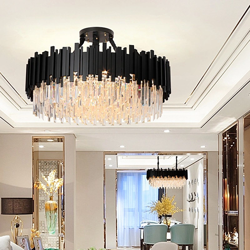 Modern Black Crystal Chandelier Living Room Bedroom Rectangular LED Lighting Chandeliers Pendant Lights