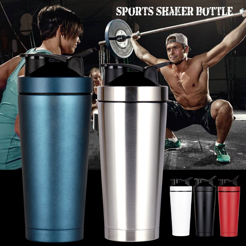 Sport Fitness Doble amurallado Gym Mezclas de proteínas Shaker Cup Botella de agitador de acero inoxidable con batidora