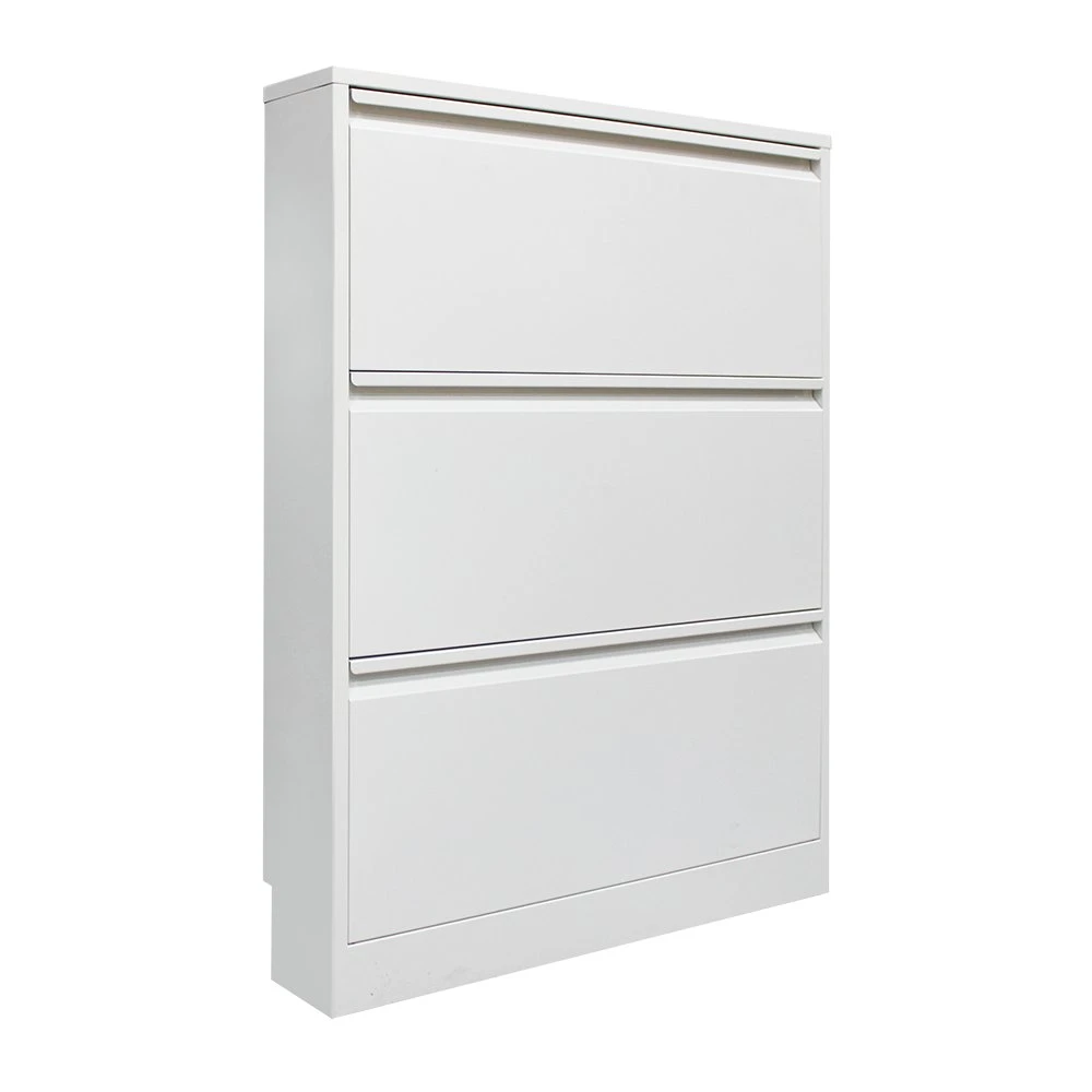 Armário de calçado em aço moderno branco Rack de armazenamento doméstico rotativo de três camadas Suporte para sapatos