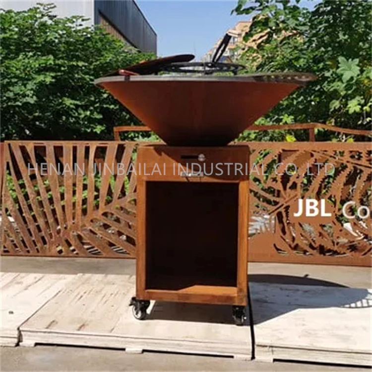 Garten Runde Feuerschale Holz Corten Stahl Outdoor Feuerstelle BBQ