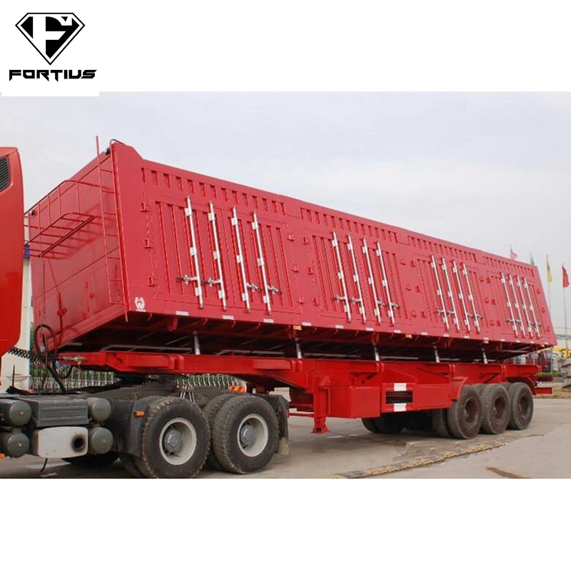 China Fabricante 80 Ton 100ton lado capacidade dumper do cilindro hidráulico da caixa basculante de dumping semi reboque Fornecedor