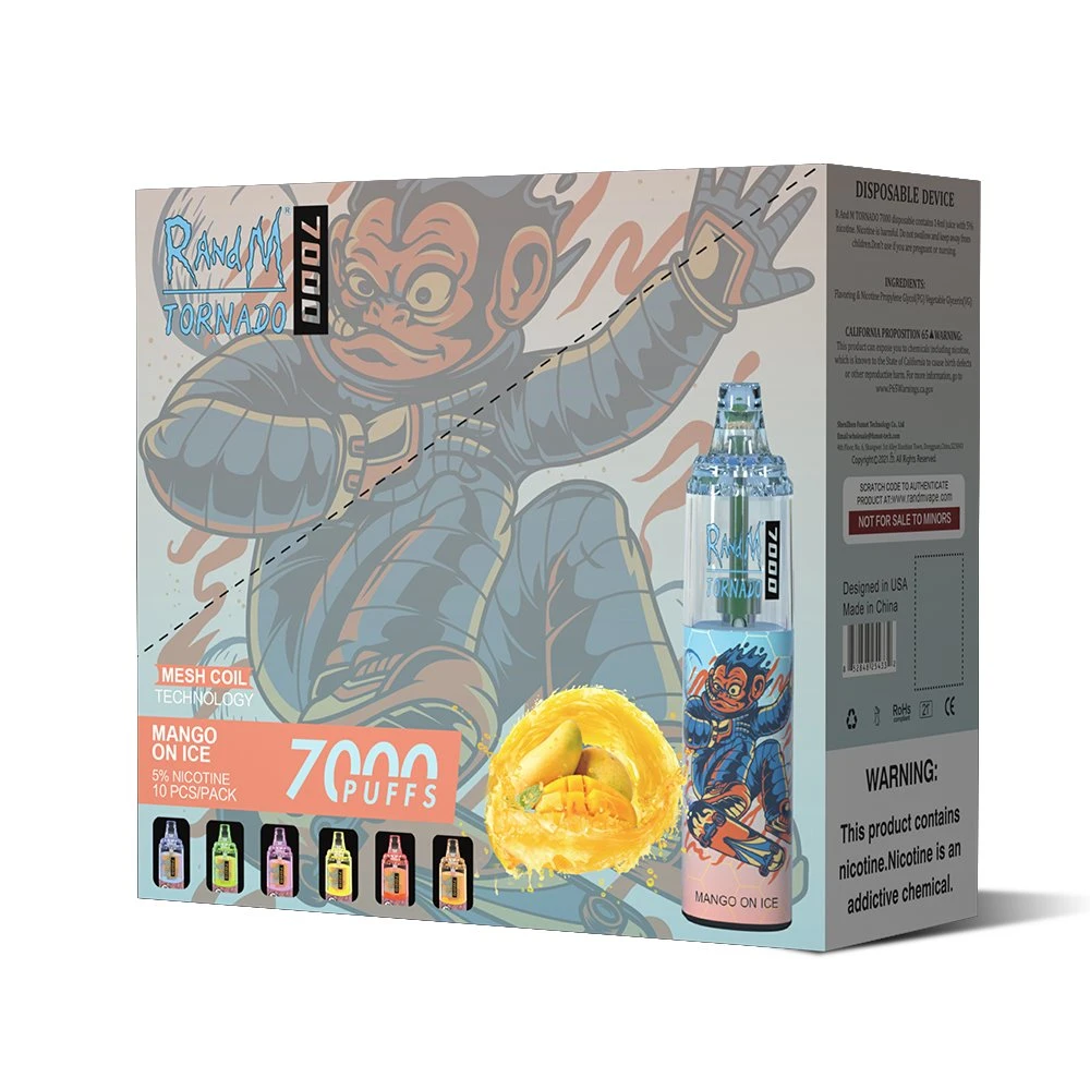 New Style Randm Tornado 7000 Luftstromregelung Einweg-Vape-Gerät Großhandel 7000 Puffs mit RGB Licht Einweg Vape