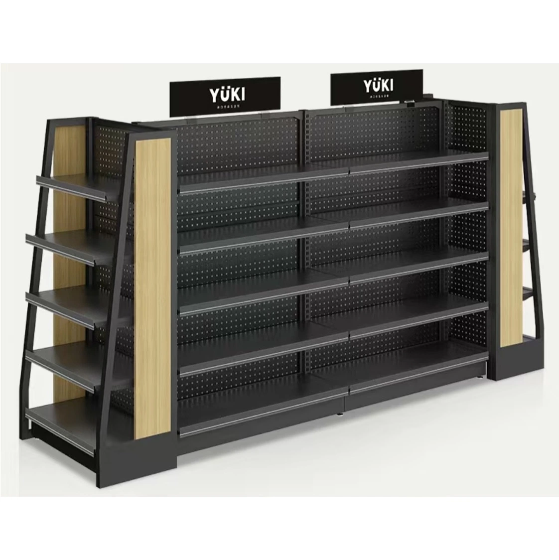 Heavy Duty Shop Fitting Gondola Grocery Wood Shelving Display Rack Store Fixture