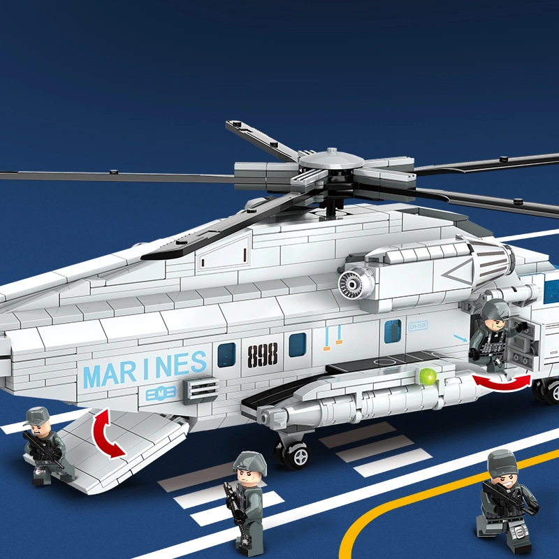 2022 Día de los niños juguetes Woma Regalo de Navidad los niños Boy CH-53e modelo de helicóptero de transporte de ladrillo pequeño pequeño edificio Conjunto de bloques juego de rompecabezas Toy