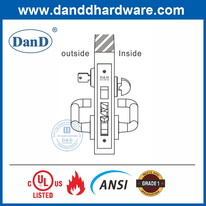 ANSI Grade1 Modern Safe UL Listed Stainless Steel Fire Rated Hardware Mortice Type Lockset Apartment Hotel Entrance Front Commercial Door Mortise Lock