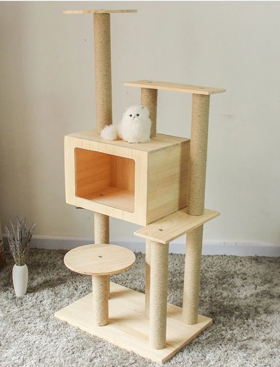 Solid Wood Square Cat House Cat Climbing Column All-in-One Toy