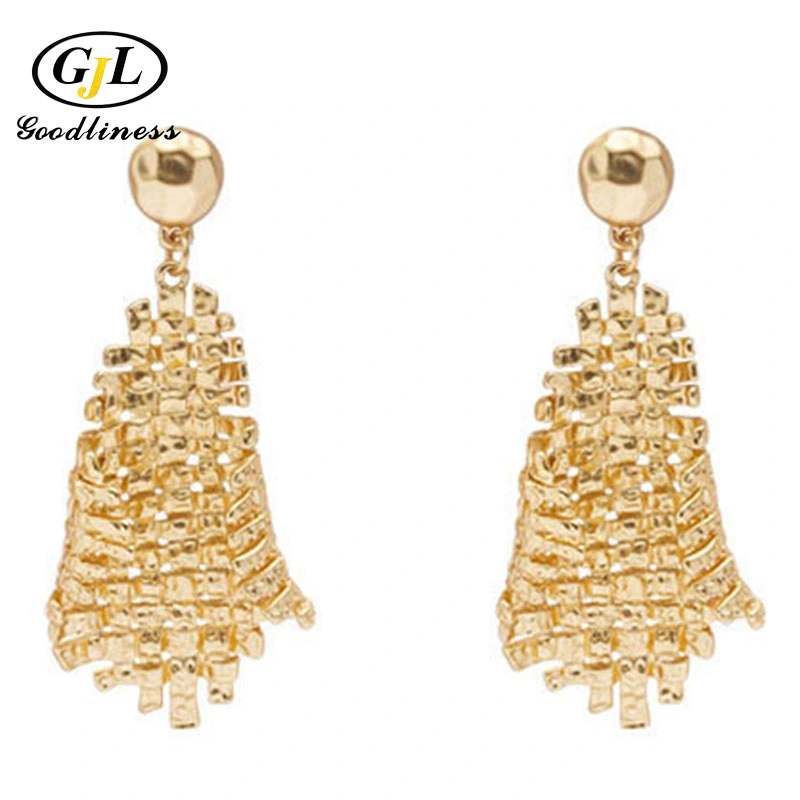 14K Borla Eardrop chapado en oro de bambú de la hoja cuelgue Aretes Design