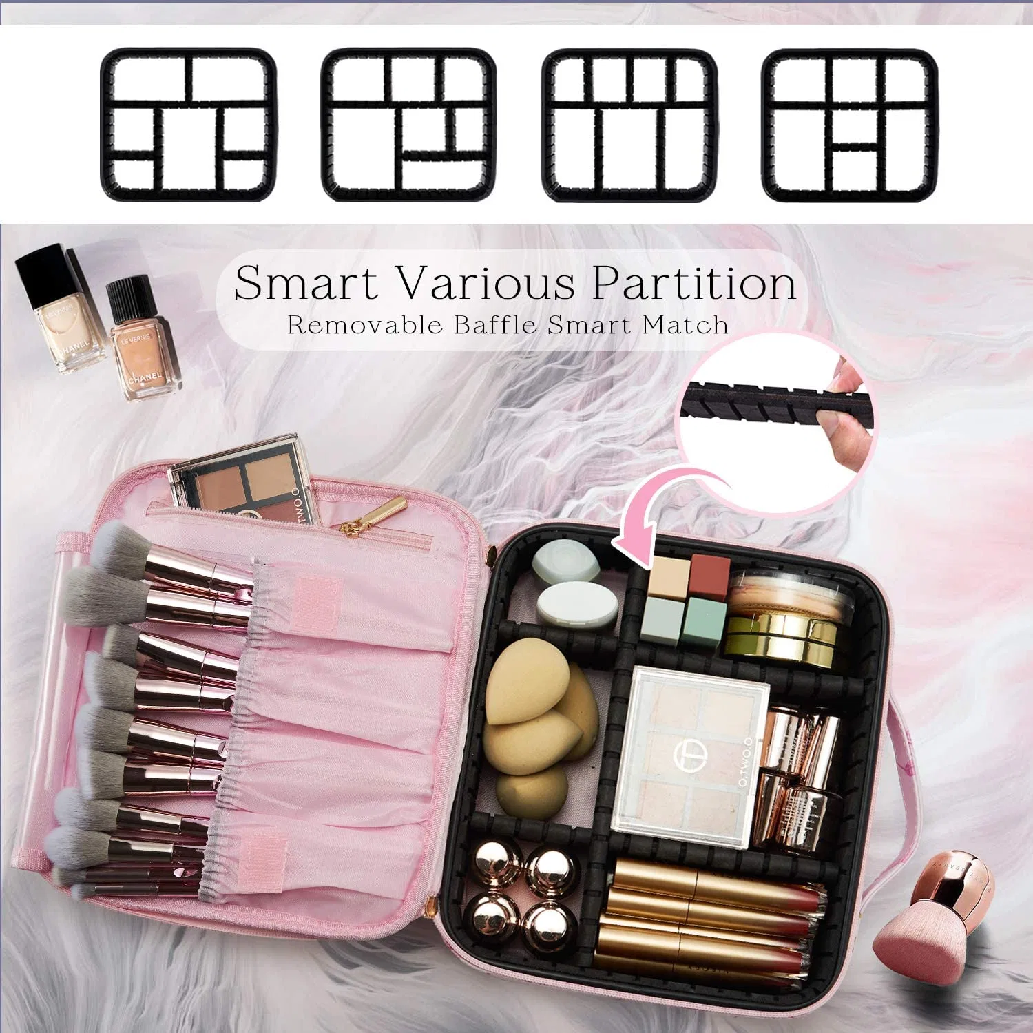 PU Leather Makeup Bag Cosmetic Case Travel Beauty Box Hairdressing Tools Organiser Storage Box Make up Train Case with Removable Compartment