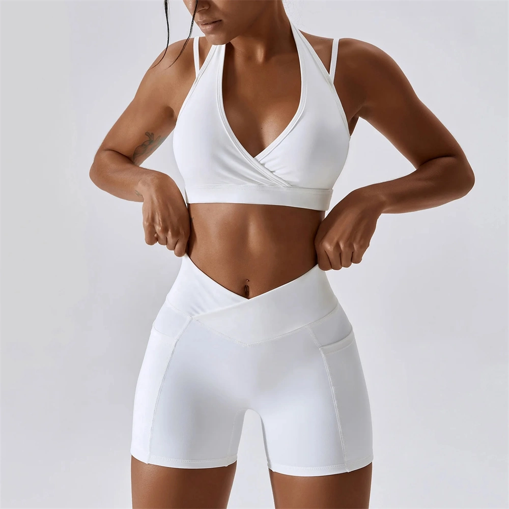 New Arrival Hot Sale Women Halter Bra Gym Sports Wear Fitness Yoga Wear Short Set