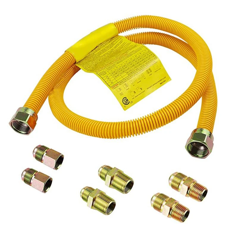 Manguera flexible de acero inoxidable 48 pulgadas de corteza amarilla para tubo de gas corrugado manguera para estufa, secadora, calentador de agua de gas