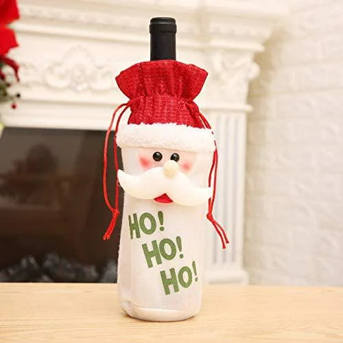 Bottle Bags Christmas Wine Reusable Decorations Santa Reindeer Snowman Bottle Covers with Drawstring