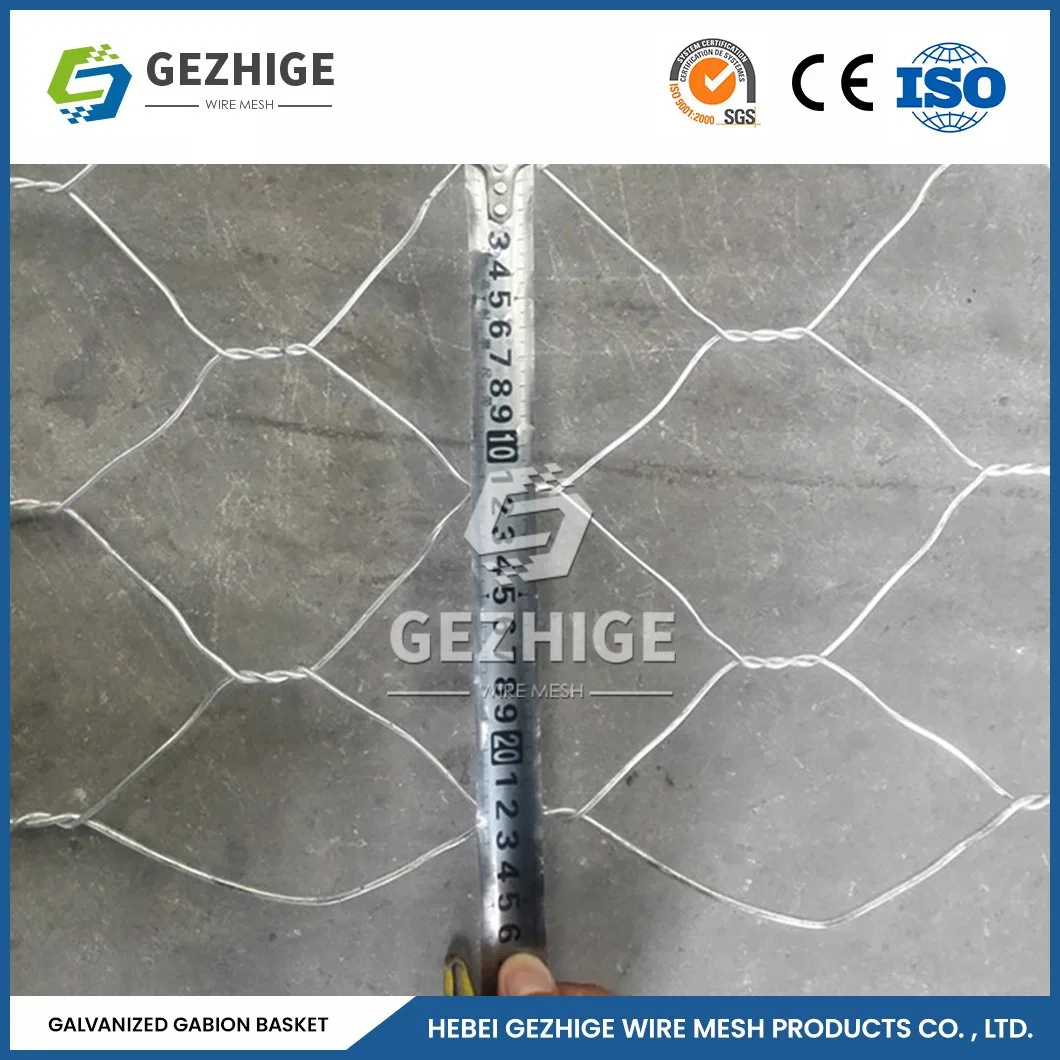 Gezhige 80x100 mm Narrow Gabions 2.0-4.0mm Épaisseur de fil enduit de PVC tissé Gabion maille hexagonale de la Chine 2.0*1,5*1,0 m de gabions hexagonal de retenue