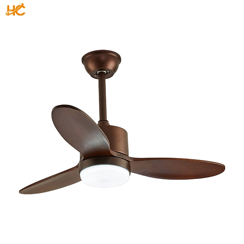 Indoor Modern LED Lighting Remote Control Copper Brown Ceiling Fan Light