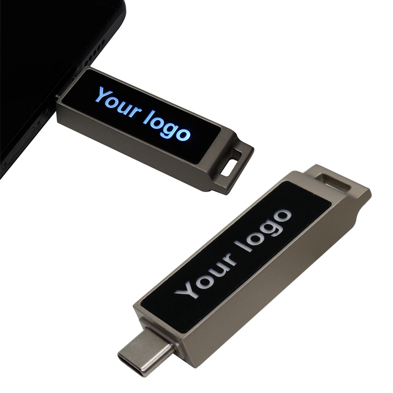 4GB 8GB 16GB Promotional Gift Customized Logo Luminous USB Flash Drive Type-C Metal USB 2.0 3.0 Flash Disk