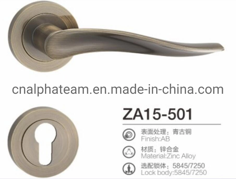 Economic Matte Black Color Aluminum Door Lever Lock Hardware on Round Rosette with Cylinder Hole Escutcheon