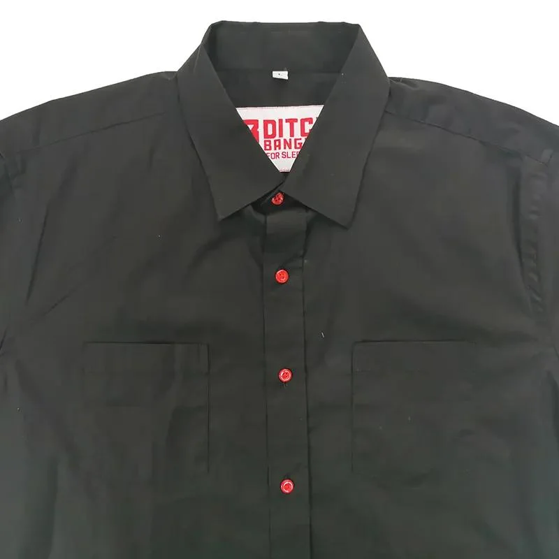 New Arrival Men 100% Cotton Casual Woven Yarn Dyed Short Sleeve Black Shirt